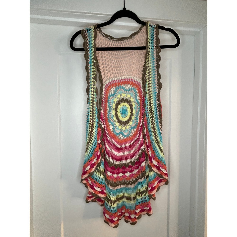 American Rag Cie Coachella Crochet Mandala Boho Hand Knit Vest Cardigan Festival